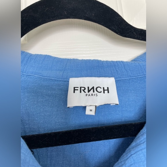FRNCH PARIS blue crinkle textured button up collard crop top | M - Picture 5 of 11